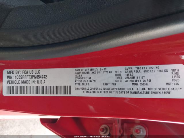 1C6SRFFT3PN654742 RAM 1500 Lone Star  4x4 5'7 Box