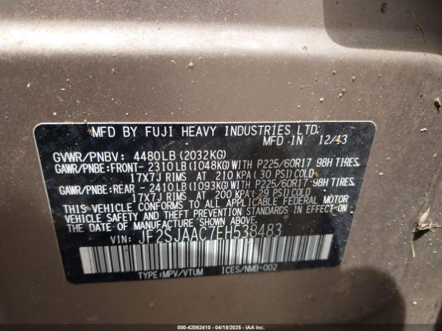 JF2SJAAC7EH538483 Subaru Forester 2.5i