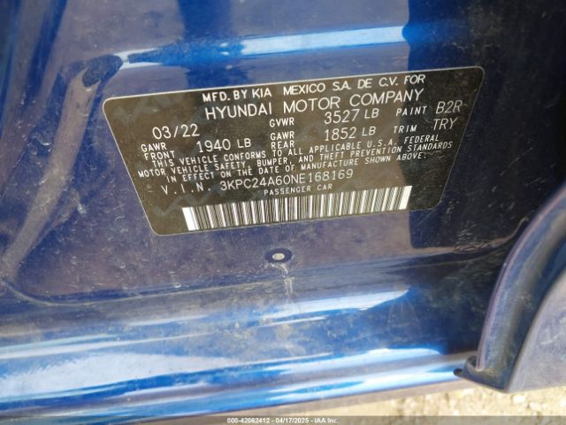 3KPC24A60NE168169 Hyundai ACCENT SE