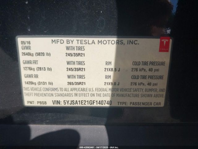 5YJSA1E21GF140740 Tesla Model S 60d/70d/75d/85d/90d