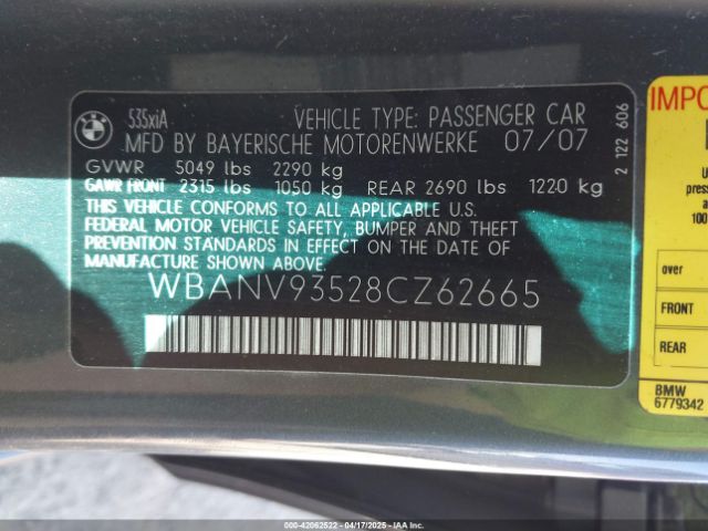 2008 BMW 535XI WBANV93528CZ62665 Photo 8