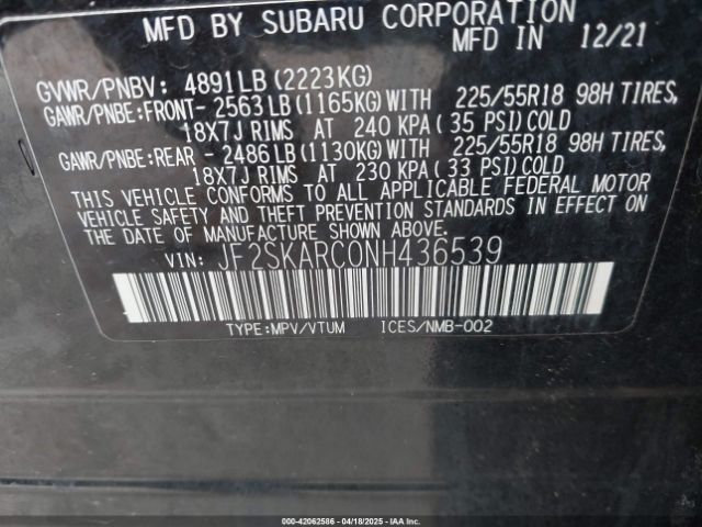 JF2SKARC0NH436539 Subaru Forester Touring