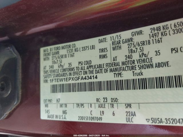 1FTEW1EPXGFA43414 Ford F-150 Xlt