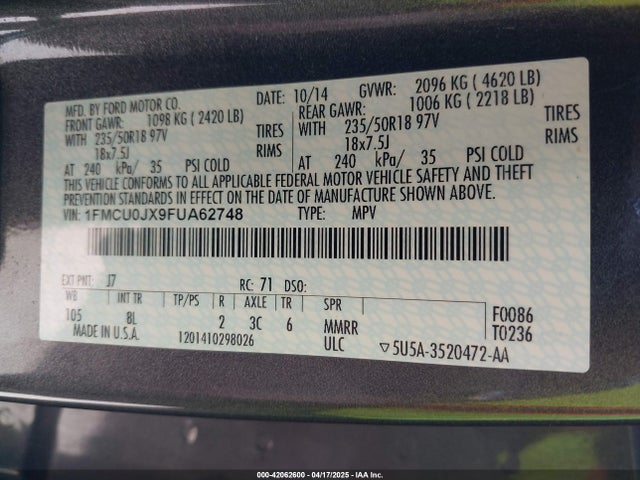 1FMCU0JX9FUA62748 Ford Escape Titanium
