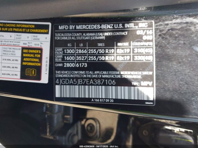 4JGDA5JB7EA387106 Mercedes-Benz ML 350