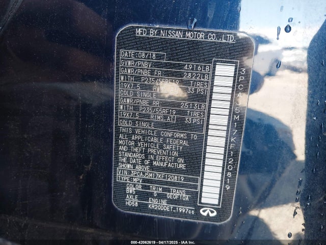 3PCAJ5M17KF120819 Infiniti QX50