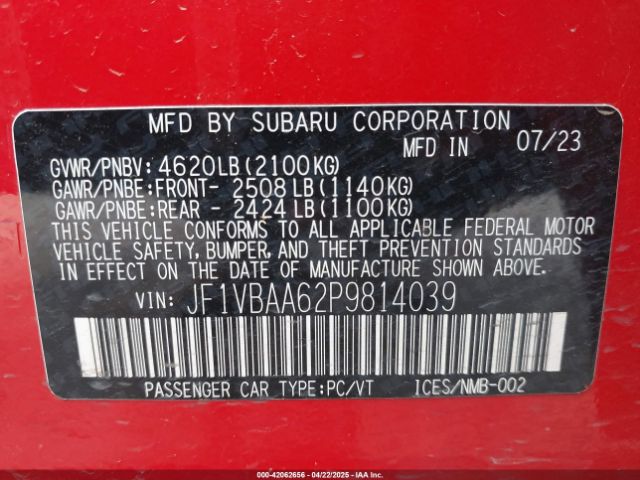 JF1VBAA62P9814039 Subaru WRX