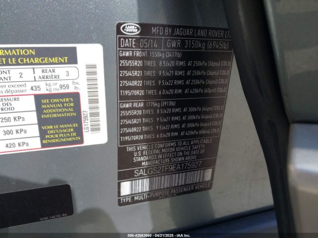 SALGS2TF9EA175927 Land Rover Range Rover 5.0l V8 Supercharged/5.0l V8 Supercharged Ebony Edition