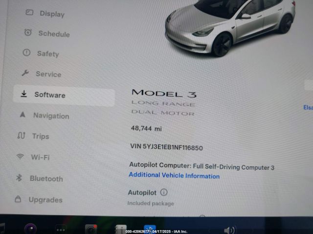 5YJ3E1EB1NF116850 Tesla Model 3 Long Range Dual Motor All-wheel Drive