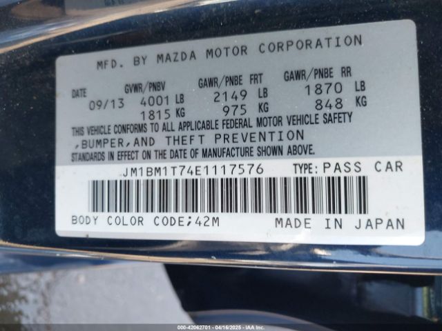 JM1BM1T74E1117576 Mazda Mazda3 I Sv
