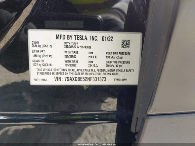7SAXCBE52NF331373 Tesla Model X Dual Motor All-wheel Drive