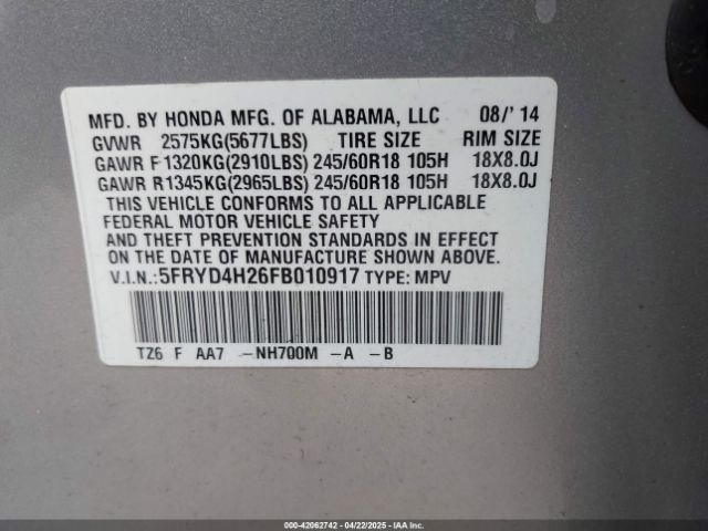 5FRYD4H26FB010917 Acura MDX