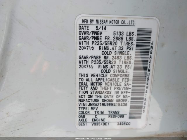 JN8AZ1MU9EW415436 Nissan Murano Le