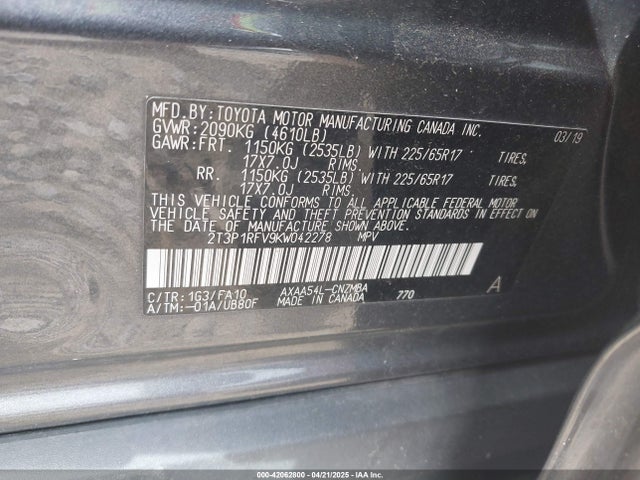 2T3P1RFV9KW042278 Toyota Rav4 Xle
