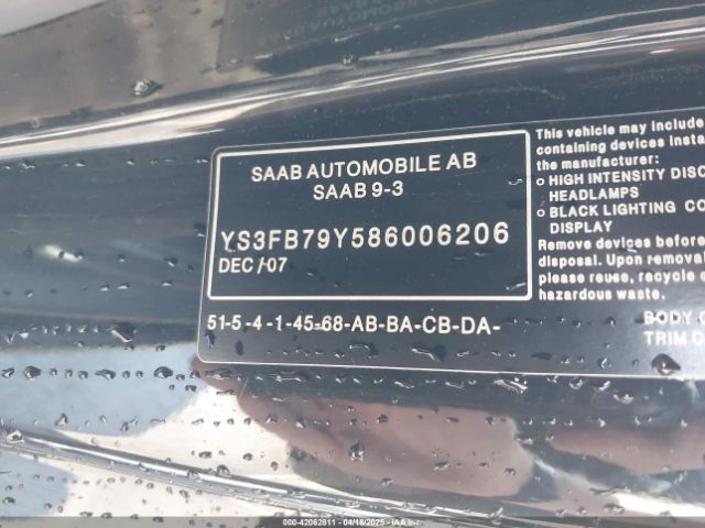2008 SAAB 9-3 YS3FB79Y586006206 Photo 8