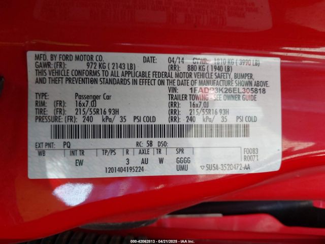 1FADP3K26EL305818 Ford FOCUS SE