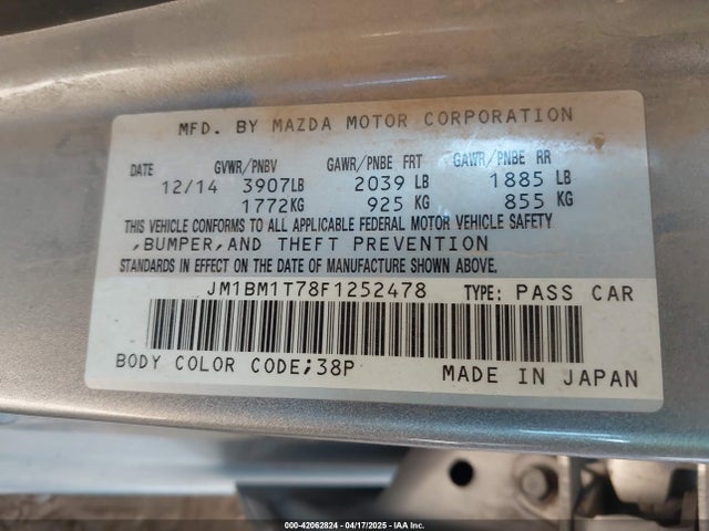 JM1BM1T78F1252478 Mazda Mazda3 I Sv