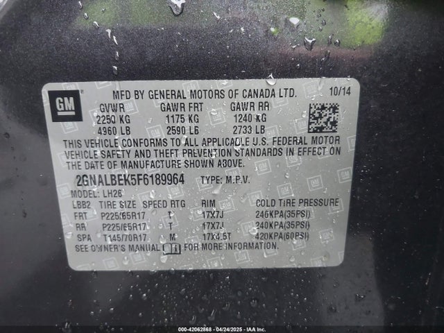 2GNALBEK5F6189964 Chevrolet EQUINOX 1LT