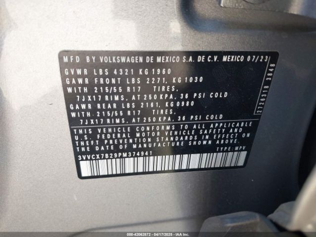 3VVCX7B29PM374941 Volkswagen Taos 1.5t S
