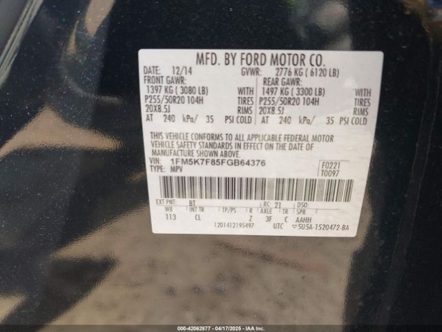 1FM5K7F85FGB64376 Ford Explorer