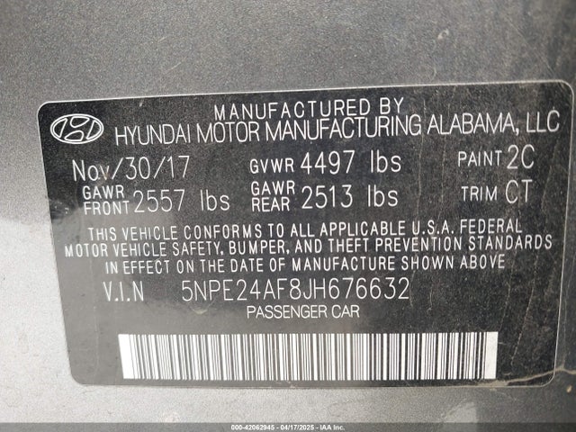 Hyundai gdi theta-ii 2018 5NPE24AF8JH676632 Image 9