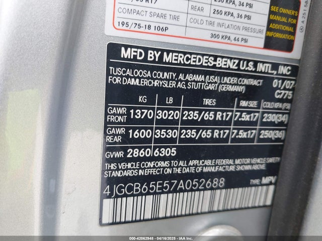 Продажа на аукционе авто 2007 Mercedes-benz R 350 4matic, vin: 4JGCB65E57A052688, номер лота: 42062948