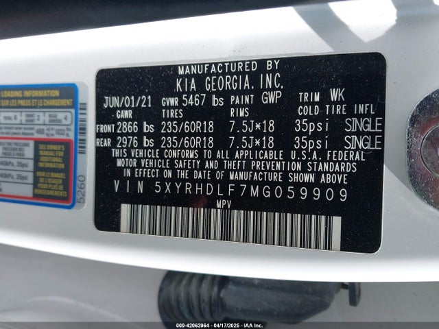 KIA SORENTO EX 2021 5XYRHDLF7MG059909 Image 9