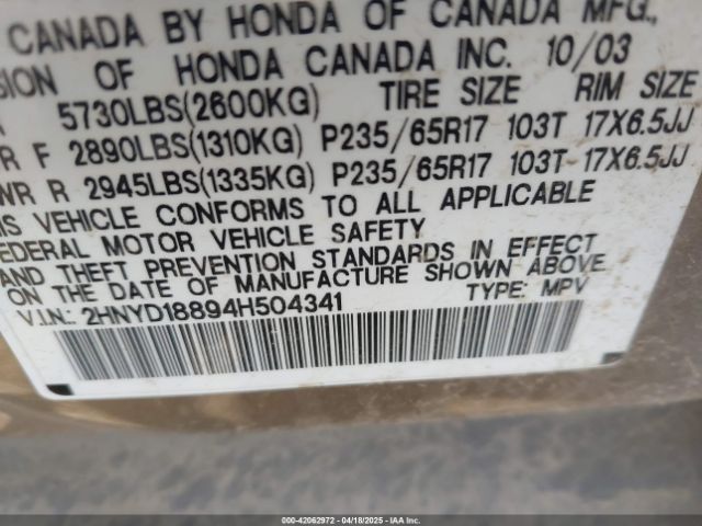 2004 ACURA MDX 2HNYD18894H504341 Photo 8