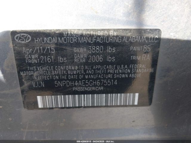 5NPDH4AE5GH675514 Hyundai ELANTRA SE