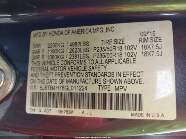 5J8TB4H76GL011224 Acura Rdx Advance Package