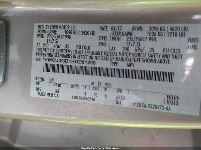 1FMCU0GD1HUD81299 Ford ESCAPE SE