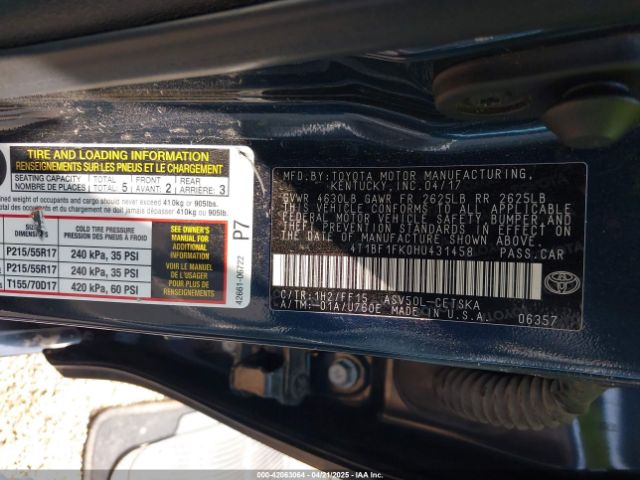 4T1BF1FK0HU431458 Toyota CAMRY SE