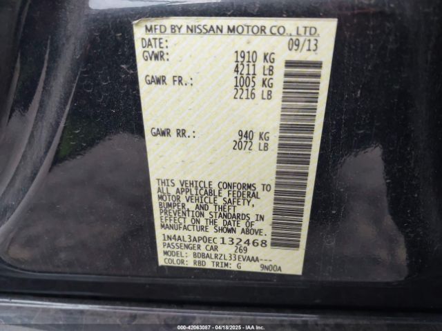 1N4AL3AP0EC132468 Nissan Altima 2.5 S
