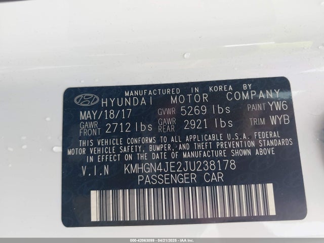 KMHGN4JE2JU238178 Genesis G80 3.8