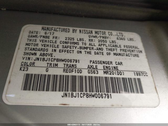 JN1BJ1CP8HW006791 Nissan Rogue Sport Sl