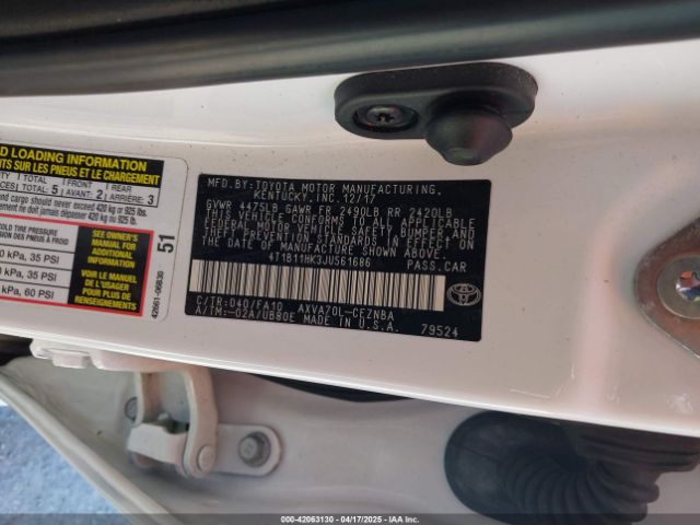 4T1B11HK3JU561686 Toyota CAMRY LE