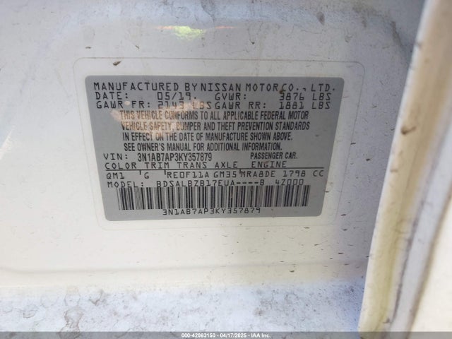 3N1AB7AP3KY357879 Nissan 2019