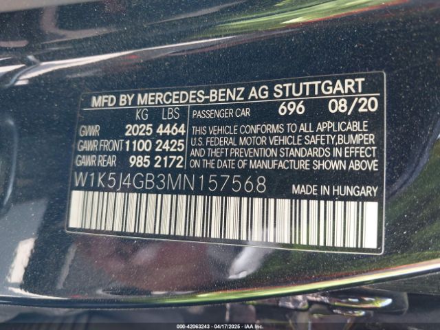 W1K5J4GB3MN157568 Mercedes-Benz CLA 250