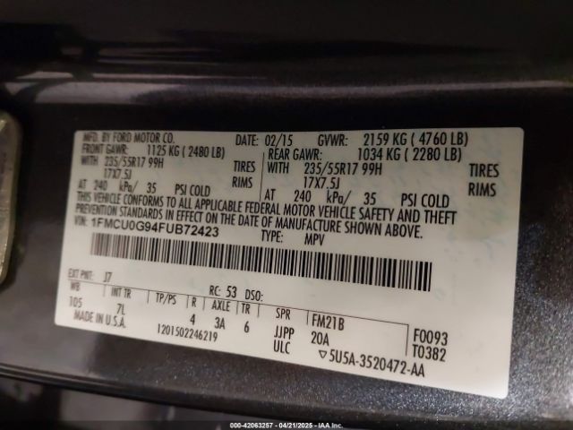 1FMCU0G94FUB72423 Ford ESCAPE SE