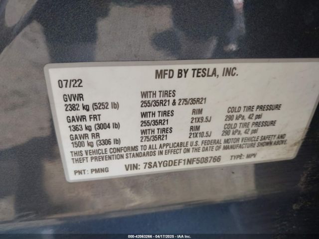 2022 TESLA MODEL Y 7SAYGDEF1NF508766 Photo 8