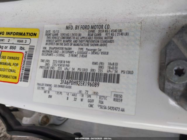 3FA6P0H92ER196089 Ford FUSION SE