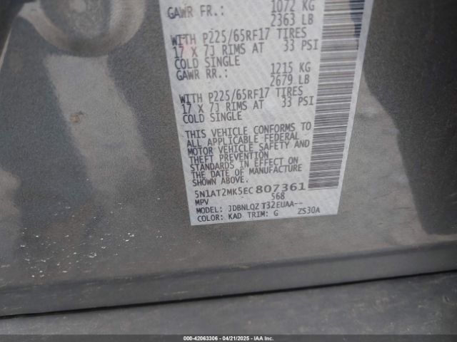 5N1AT2MK5EC807361 Nissan ROGUE SV