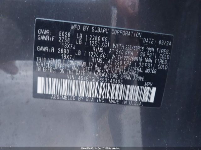 4S4BTGLD8S3148403 Subaru Outback Onyx Edition Xt