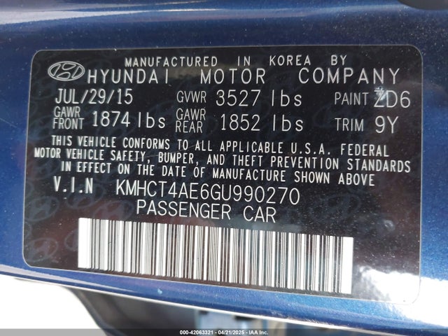 KMHCT4AE6GU990270 Hyundai ACCENT SE