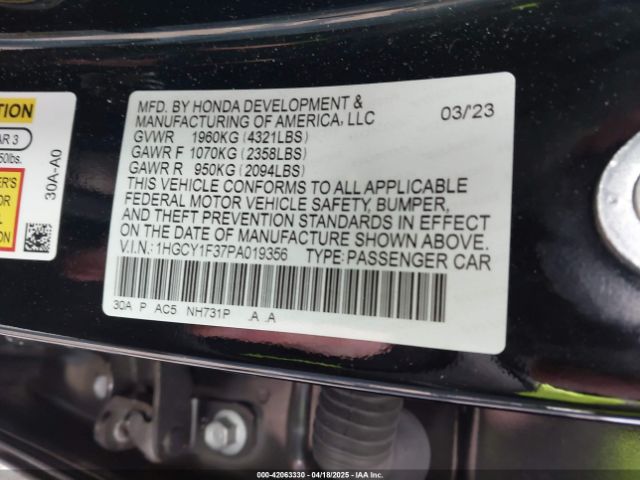 1HGCY1F37PA019356 Honda ACCORD EX