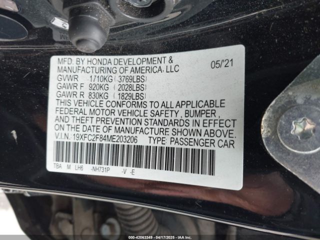19XFC2F84ME203206 Honda Civic Sport