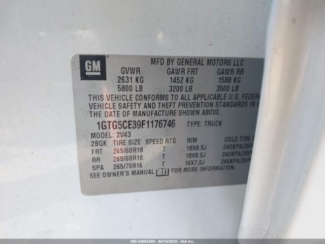 1GTG5CE39F1176746 GMC CANYON SLT