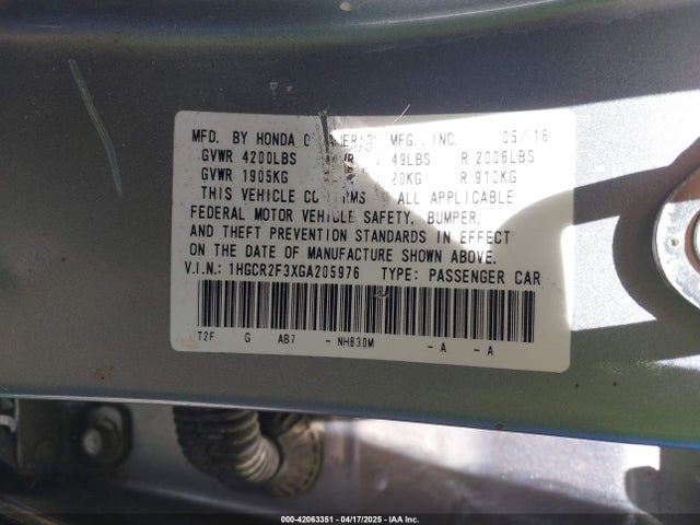 1HGCR2F3XGA205976 Honda ACCORD LX