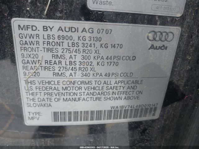 2008 AUDI Q7 WA1BV74L48D010147 Photo 8