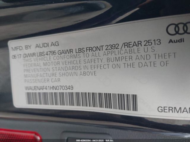 WAUENAF41HN070349 Audi A4 2.0t Premium